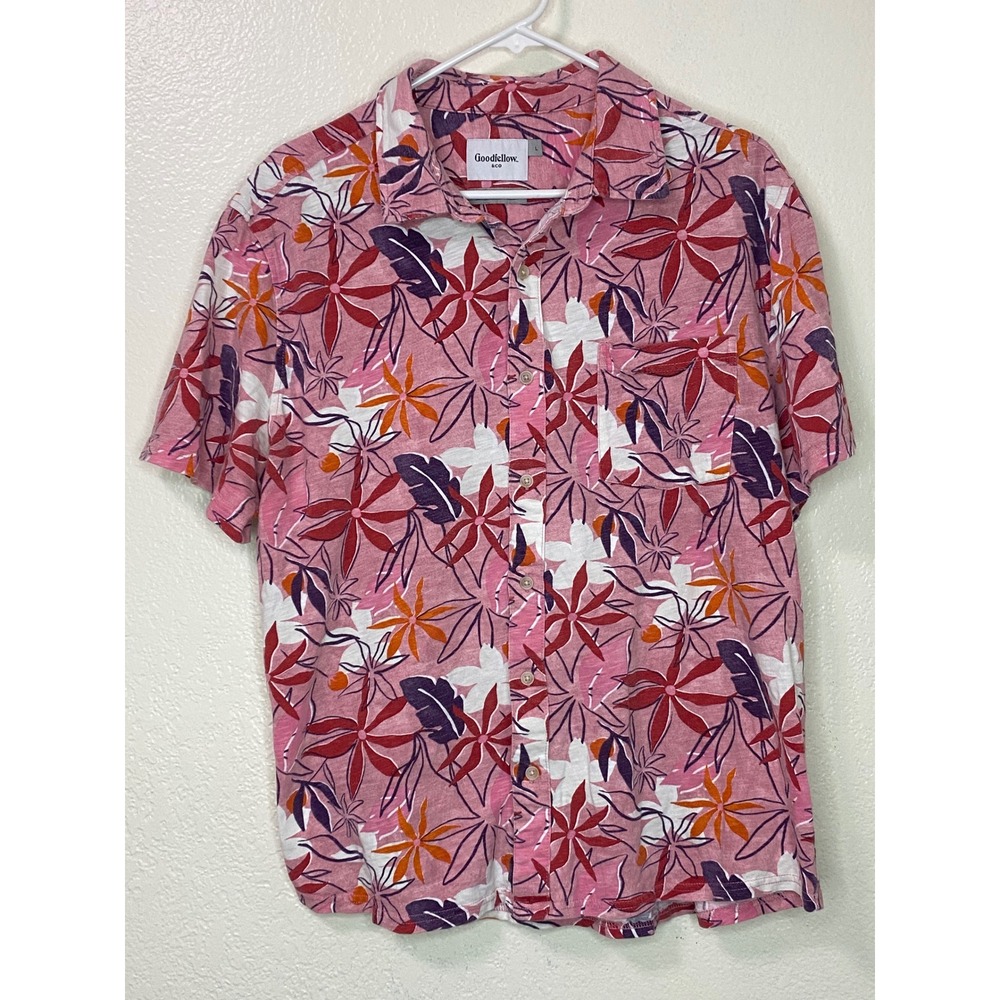 Goodfellow & Co Mens Large Pink Floral Tropical Hawaiian Short Sleeve Shirt